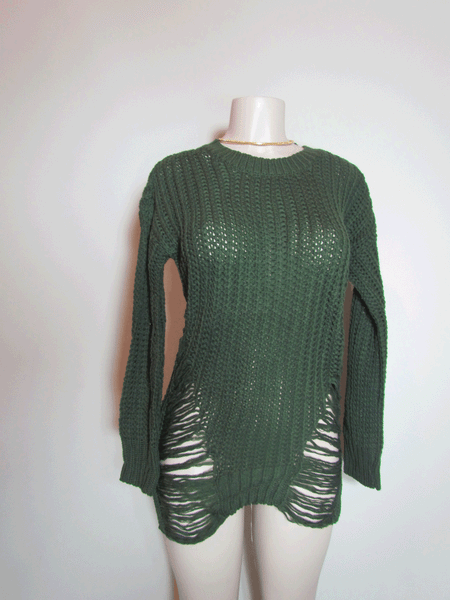 Distressed Olive Knit Sweater