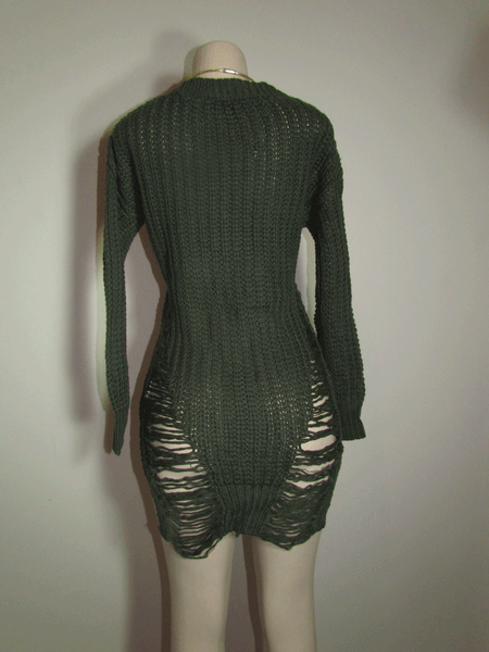 Distressed Olive Knit Sweater