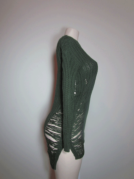 Distressed Olive Knit Sweater