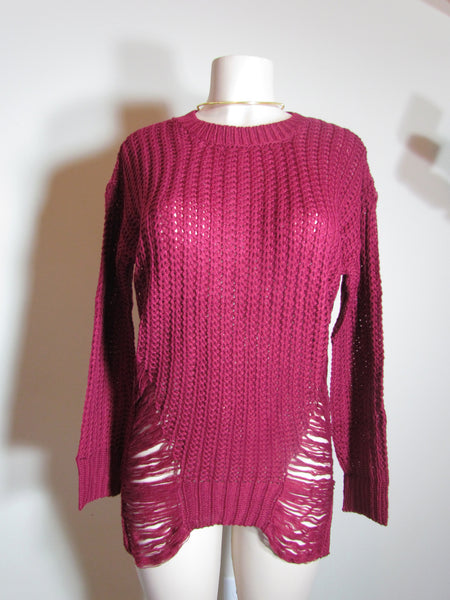 Distressed Wine Sweater